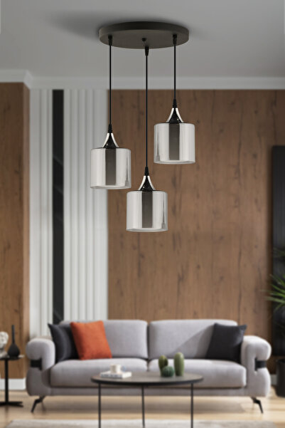 NisaLuce Nisa Luce Linea 3'lü Çift Camlı Avize - Füme cam