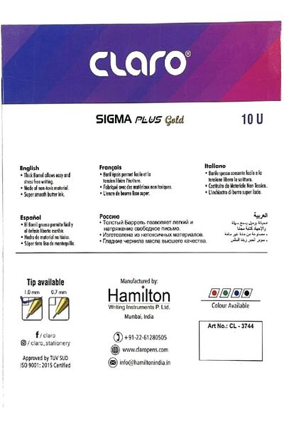 RAHALIFE HOME SOLUTION RAHALIFE Sigma Plus Gold Pen | 1.0mm Tip | Pack of 10 | Smooth & Stylish Writing