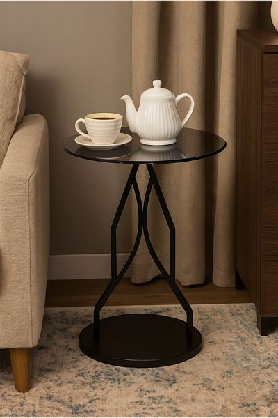 private house Black glass side table