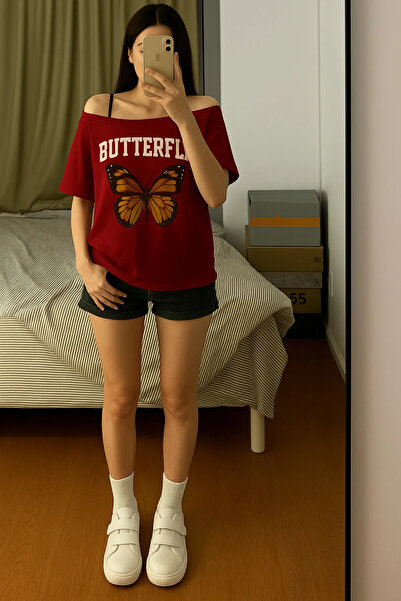 npLStore Γυναικείο μπλουζάκι με στάμπα με γιακά με πεταλούδα