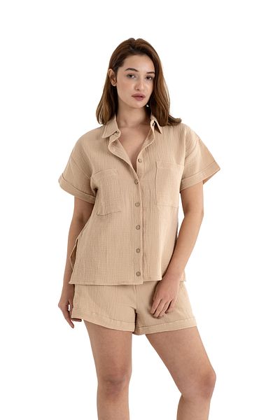 PANCHY CANKY Shorts Shirt Suit 2 Layers Muslin 100% Cotton