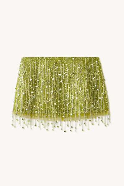 American Rag Cie Kadın El Yapımı Boncuklu Mini Etek - %100 İpek ve Keten Baza...