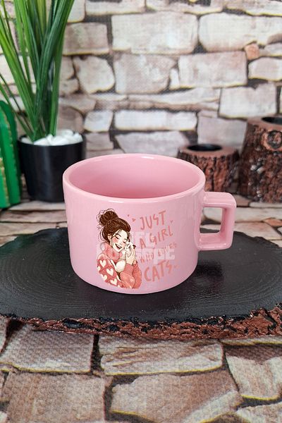 giftkonsept Just a Girl Who Loves Cats Themed Cat Lover Girl Square Cup with Handle Pink Mug Cup