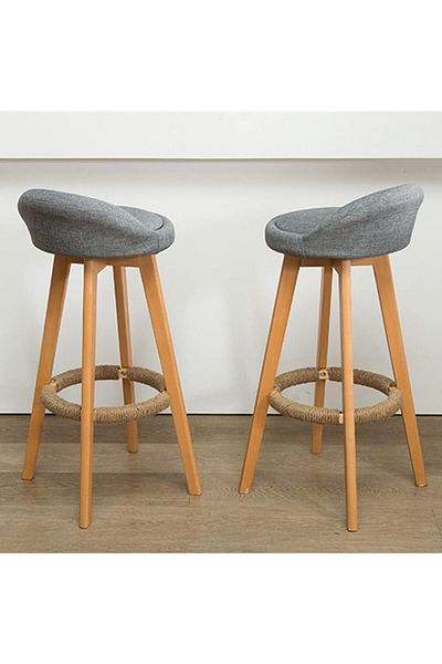 Quasar & Co. Set 2 Scaune Bar Rotative 360°,tapitate,pretabile Bucatarie,37x37x80cm,lemn/textil/burete,gri