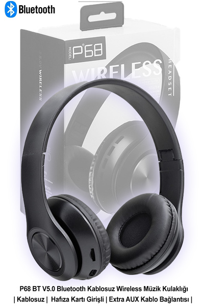 DigiMonster P68 Kablosuz Bluetooth Kulaklık – AUX + TF Kart Destekli Müzik Ke...