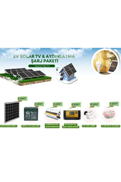 TNL Bağ, Prefabrik Ev, Hobi Evi Uyumlu LED Tv ve Aydınlatma Çalıştıran Güneş Enerji Sistemi - 50W Panel