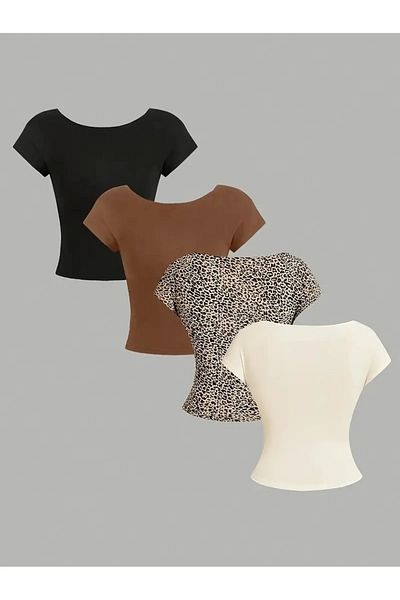 npLStore Γυναικεία Crop Μπλούζα με χαμηλή πλάτη 4 τεμαχίων