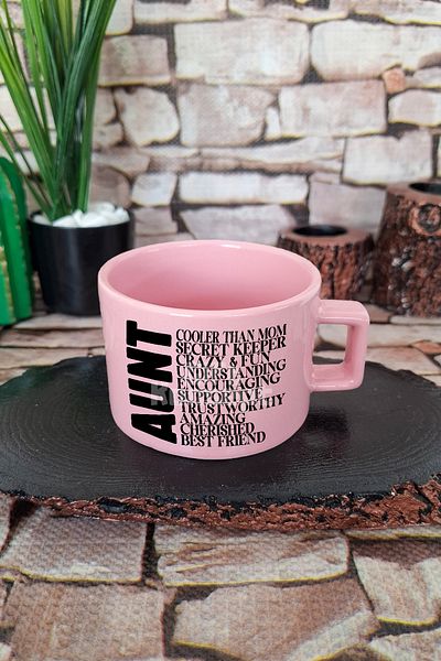 giftkonsept Aunt Themed Printed Cool Still Aunt Square Cup with Handle Pink Mug Cup