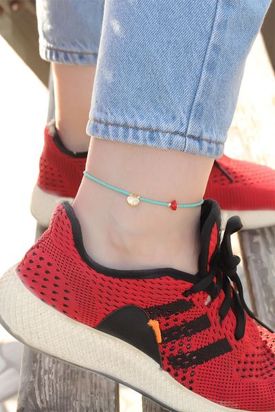 SeyCey.co Oyster Shell Design Anklet with Blue Bead Detail