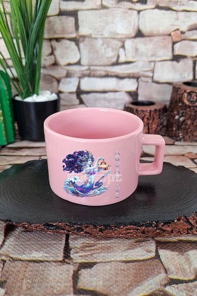 giftkonsept Aquarius Illustration Printed Aquarius Zodiac Astrology Square Handle Cup Pink Mug Cup