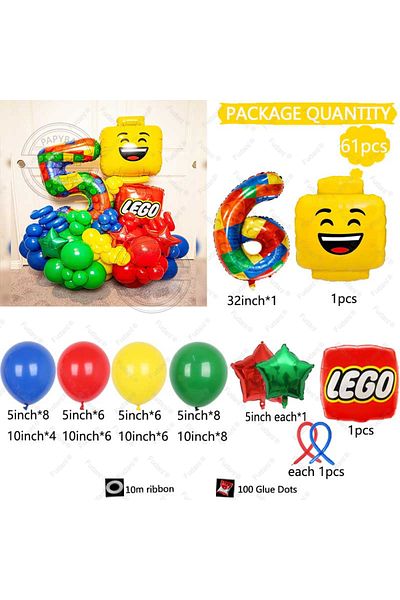 Choice 32inch NO.6 61pcs Ninja Building Block Party Balloon Colorful Latex Balloon Baby Shower Blocks Theme