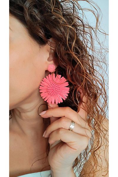 To Be Reborn Straw Knitted Flower Earrings New Season Trend Models Maxi Size