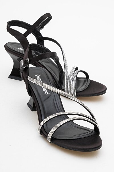 CCWAY AYAKKABI Women's Two Connecting Rod One Cross Stone Heeled Shoes Black ...