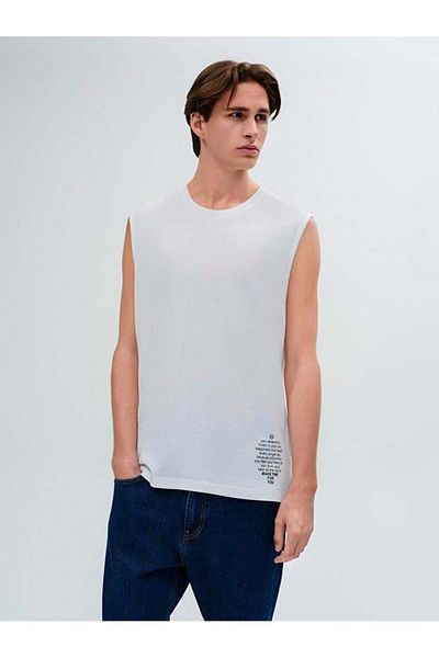 Ltb Fadoze Minimal Text Printed Men's Black Crew Neck Zero Sleeve Undershirt