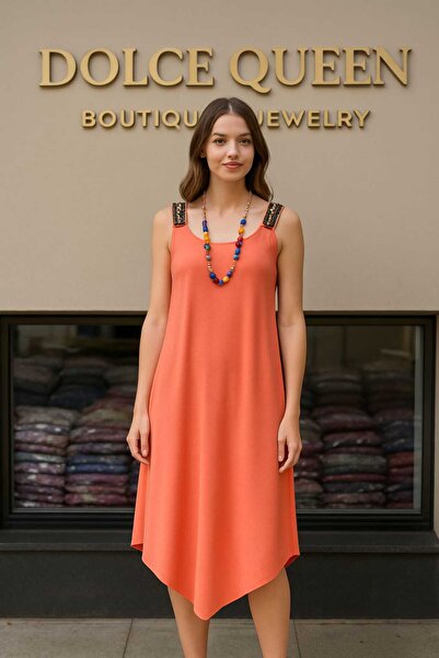 DOLCE QUEEN Women's Asymmetrical Ethnic Strap Long Dress