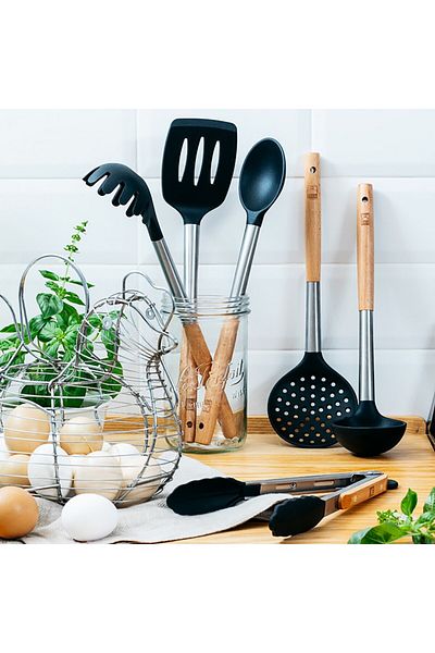 Bra Market Large Spoon, Wooden Handle, Silicone Head, 35 X 3 Cm