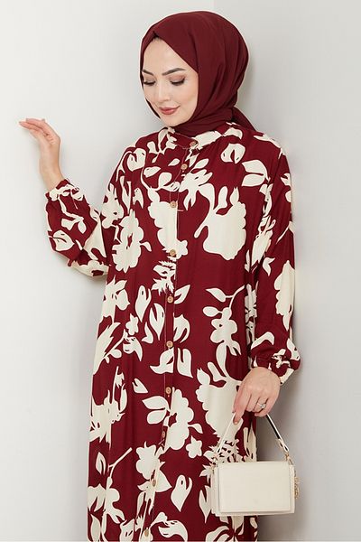 Bestenur Elmira Κουμπωτό Φόρεμα Βισκόζης 1563 - Claret Red