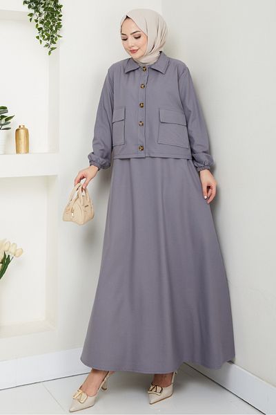 Bestenur Faylin Jacket Dress Double Suit 1565 - Gray