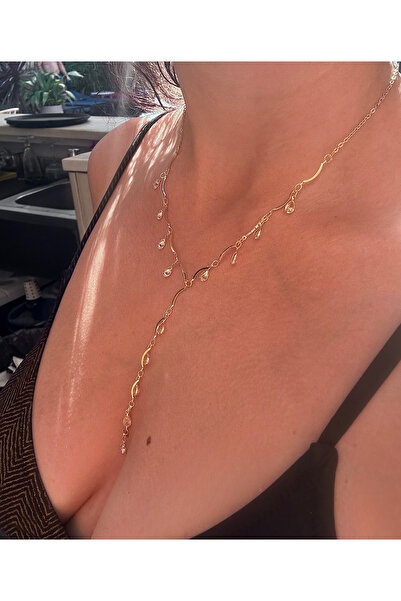 pop up store Altın Zirkon Damla Taşlı Kolye