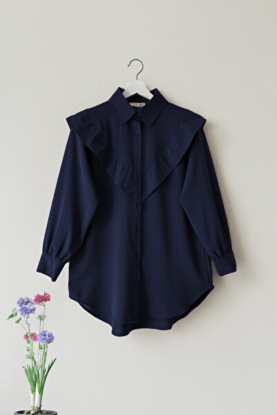 MODAQU V Model Piece Detail Crepe πουκάμισο - Navy Blue