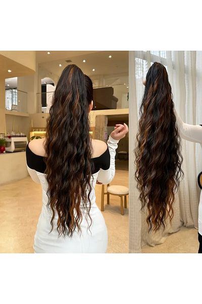 Zeysum Brown Balaclava Ponytail Wavy Claw Buckle Fake Hair Hairpiece 71 cm 140Gr