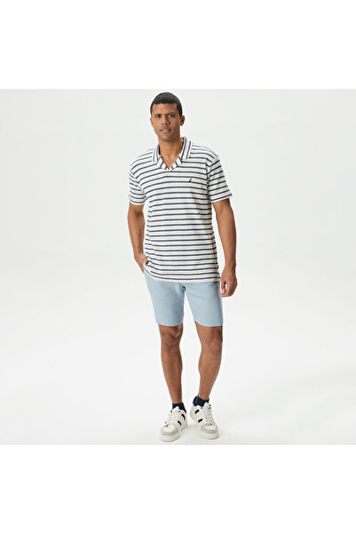 Nautica Erkek Mavi Slim Fit Keten Bermuda