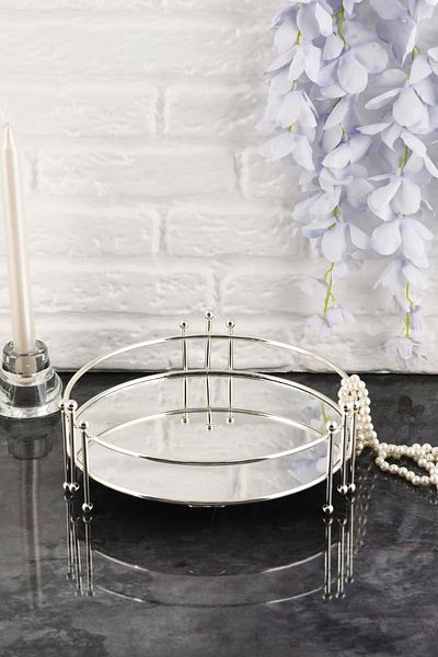 HELVACIOĞLU AKSESUAR Mirrored Wire Decorative Treat Tray, Coffee, Tea Presentation Tray 24 cm