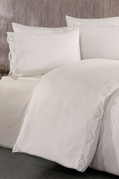 Nazik Home Puerta Floral Embroidered Cotton Satin Double 6 Piece Duvet Cover Set