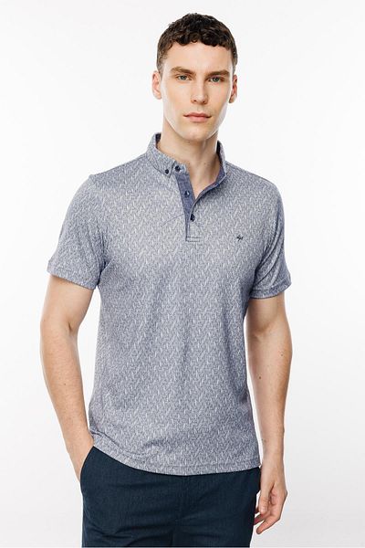 İgs Men's Navy Blue Polo Neck T-Shirt