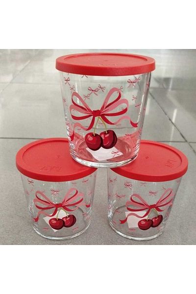 Paşabahçe Bistro Covered Cherry Patterned Storage Container 380 Cc Set of 3