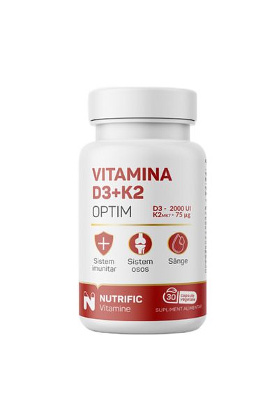 NUTRIFIC Vitamina D3 2000UI și K2 75mcg Optim, 30 capsule, Nutrific