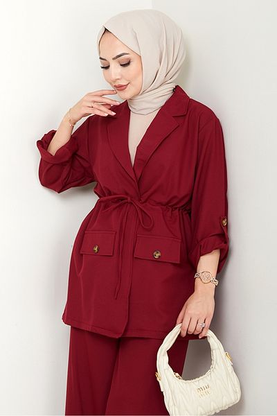 Bestenur Harpe Jacket Παντελόνι Σετ δύο τεμαχίων 1567 - Claret Red