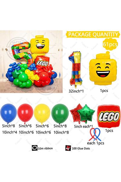 Choice 32inch NO.1 61pcs Ninja Building Block Party Balloon Colorful Latex Balloon Baby Shower Blocks Theme
