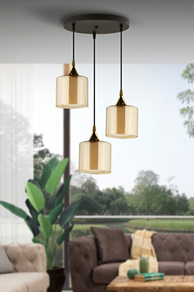 NisaLuce Nisa Luce Linea 3'lü Camlı Avize - Bal cam