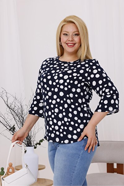 Siyezen Plus Size Flared Sleeves Polka Dot Blouse