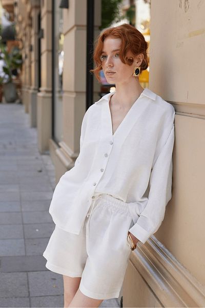 My Blog White Lorita Shirt Shorts Set - 51178