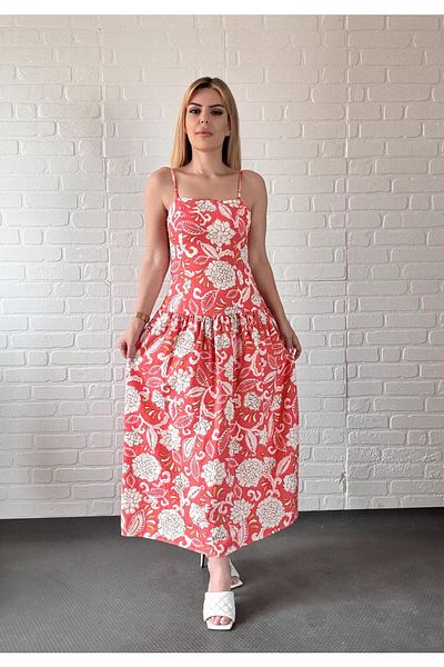 By Sümeyra Gültekin Floral Print Long Dress with Thin Adjustable Straps