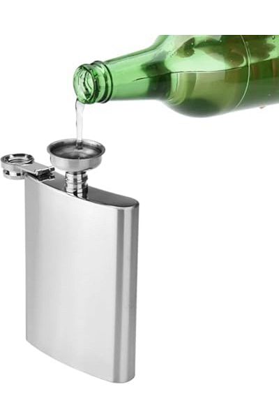 Generic 8 oz Hip Stainless Steel Liquor Flask & Funnel Set, Easy Pour Funnel is Included Silver