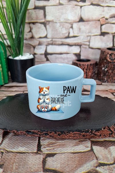 giftkonsept Paw and Breathe Printed Cat Yoga Meditation Paw Theme Square Cup with Handle Blue Mug Cup