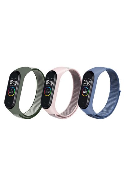 O Ozone Nylon Straps | Xiaomi Mi Band 7 / 6 / 5 | Deep Olive+Pink Sand+Cape blue