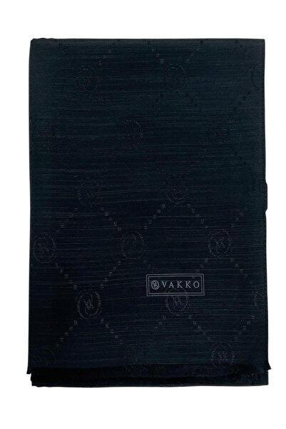 Vakko Pamuk İpek Şal - Monogram - Koyu Lacivert
