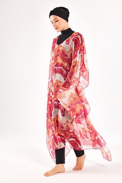 Adasea Single Pareo over Uv Protection Swimwear Kaftan 1704 Fuchsia