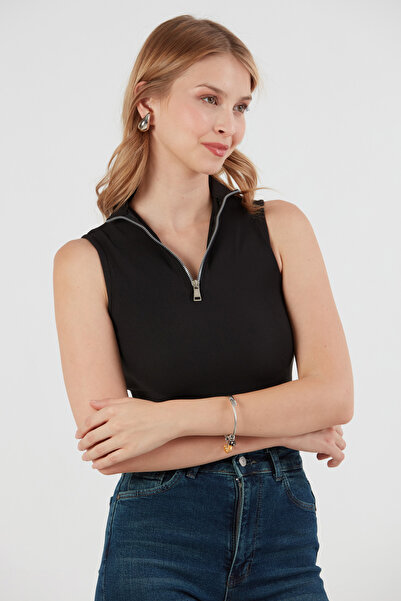 Fulla Moda Αμάνικη μπλούζα με μισό φερμουάρ