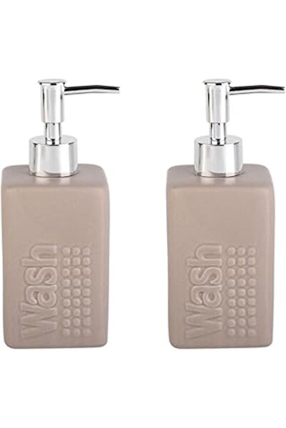 Bosphorus طقم حمام هومي موزع صابون سائل سيراميك 2 قطعة بيج حديث 7x7x17 سم 300 مل