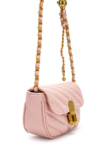 minebag Lock Detailed Faux Leather Women's Crossbody Bag Sheldon Powder