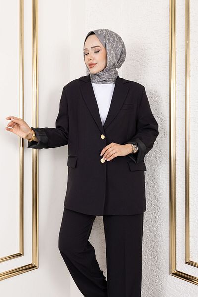 Tesettür Dünyası Gold Blazer Suit Tsd250198 Black