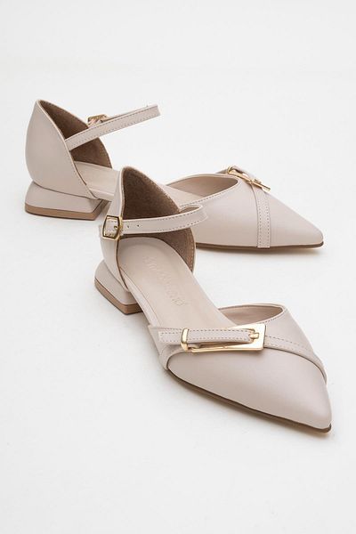 CCWAY AYAKKABI Pointed Toe Buckle Thick Heeled Women's Heels Ten Skin