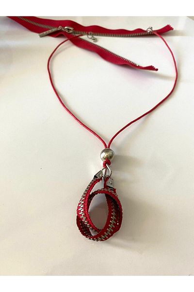canan dizayn Bohem Red Rope Zipper Necklace
