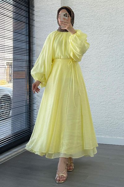 MELEK ARAZ Vuala Tie Blouse Skirt Set-Yellow