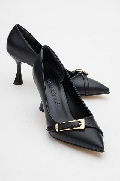 CCWAY AYAKKABI Women's Chain Heeled Shoes Black Skin
